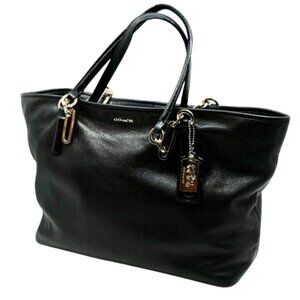 Coach Black Leather Tote with Gold Accents
